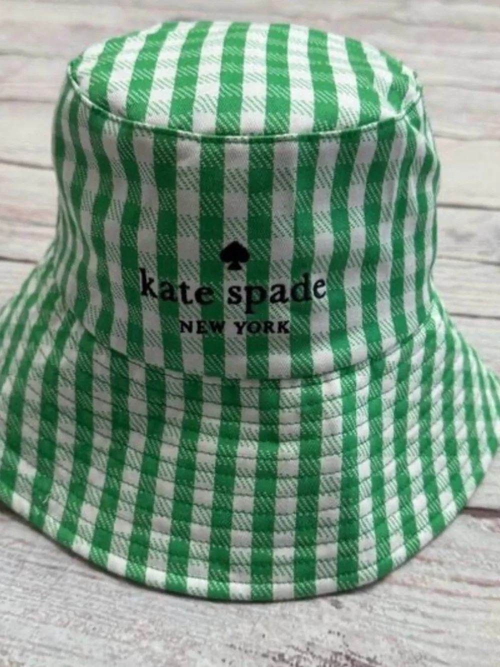 kate spade Green and White Gingham Bucket Hat